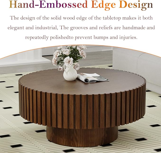 Contemporary Nesting Coffee Table Multi-Functional Stylish Round Wooden Center Table Set of 2, Smooth Tabletop & Stable Anti-Skid Leg (Round Walnut)