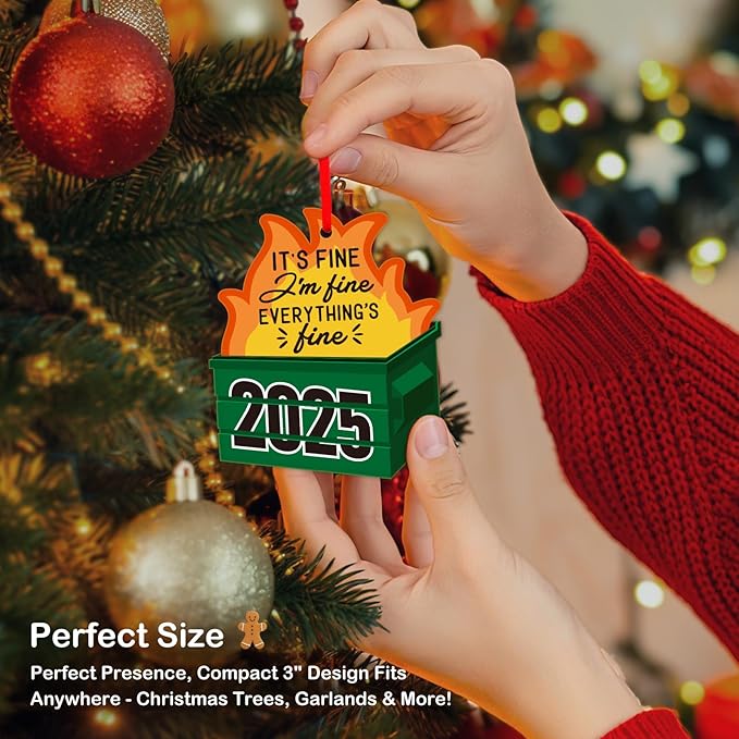 PETCEE Dumpster Fire Funny Christmas Ornaments 2025 - Hilarious Funny Acrylic Christmas Decor Unique Inappropriate Gifts for Adults Family Friends Coworkers Novelty 2025 Christmas Ornaments