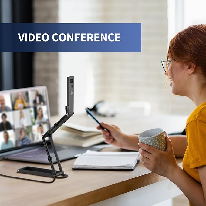 NETUM Document Camera & Webcam 4K with Microphone, USB Visualiser, 3-Level Touch LED, AutoFocus, Image Invert, Fold, for Windows - Remote Teaching & Live Demo (SD-1300)