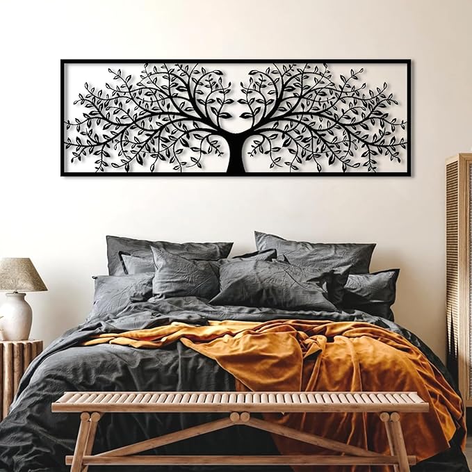 Tree of Life Metal Wall Decor, Tree of Life Metal Wall Art, Large Metal Tree Wall Decor, Metal Tree Wall Art, Metal Tree Decoration, Tree Silhouette, Living Room Bedroom Decor (Gold, 41"x 14"| 106x36cm)