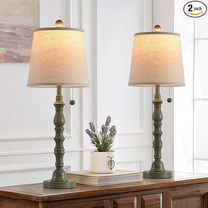 Terpsichore Lamps for Living Room Modern Farmhouse Table Lamp Bedside Reading Lamps Set of 2 Night Stands Bedroom Night Lamp,with Fabric Lamp Shade (Turquoise, High 26.25 Inch)