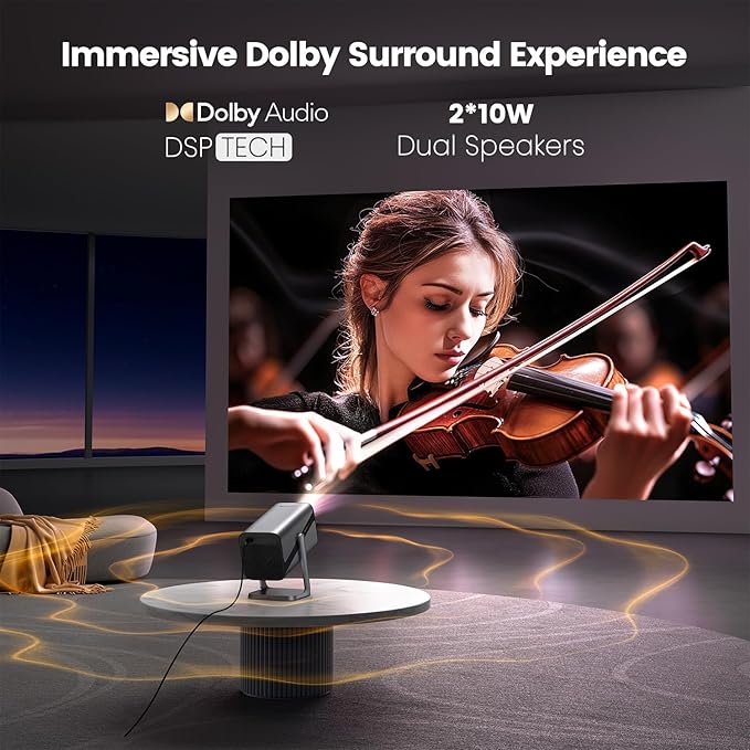 [Netflix-Licensed & 4K Support & Auto Focus]- Smart Projector with WiFi 6 and 2-Way Bluetooth, Dolby Audio/ Auto Keystone/Zoom,360°Adjustable Stand, iWIMIUS Mini Portable Outdoor Proyector w/ HDMI ARC