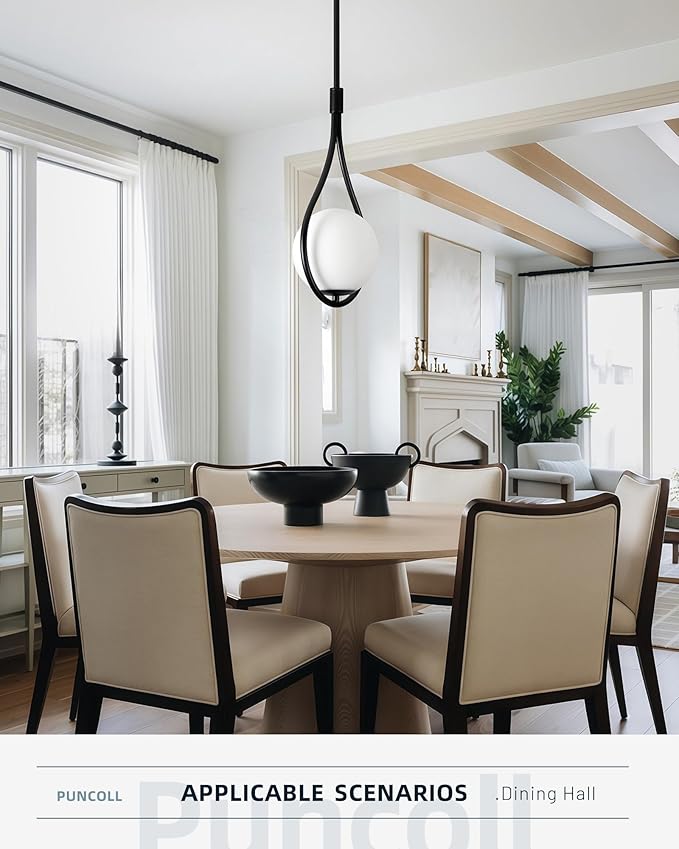 Black Pendant Lights Kitchen Island, 1-Light Pendant Lights with Milky White Globe Glass, Modern Pendant Light Fixtures, Black Hanging Lamp for Kitchen Island H9377 MGBK