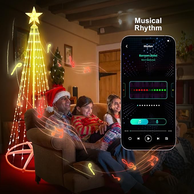 Lighted Christmas Cone Tree, 8FT Outdoor Christmas Tree with 396 RGB LED Lights, Multicolor Christmas Lights APP & Remote Control, Music Rhythm, Outside Decorations for Yard Patio Garden Xmas Decor