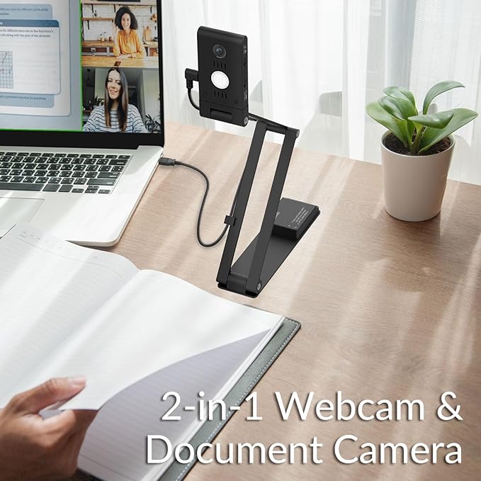 Innex DC500 13MP 4K USB Document Camera, Webcam & Scanner, 3-in-1, 13MP, Noise-Cancelling Mic, Dual Autofocus, Auto Flip, Built-in LED lamp, OCR, Win, Mac, Chromebook, Distance Education, Meetings
