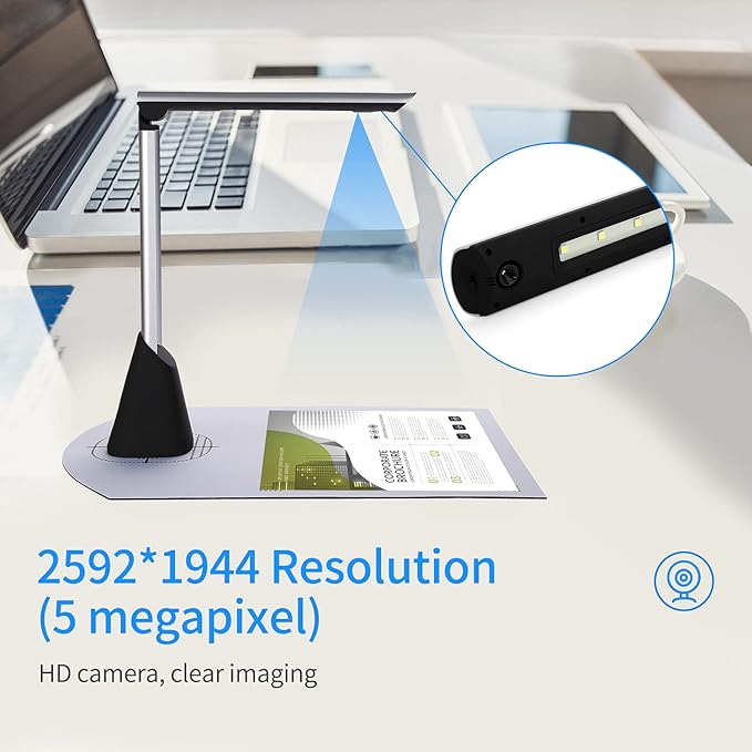LiebeWH 5MP Document Camera Portable Scanner for A4 Paper Picture Document Foldable and Portable with LED light