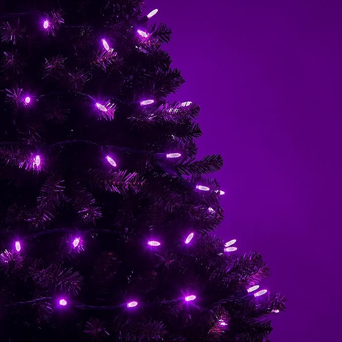 24 ft M5 LED Purple Halloween Lights, 70 Count Green Wire Indoor/Outdoor Commercial Grade Mini String, Holiday Decorations
