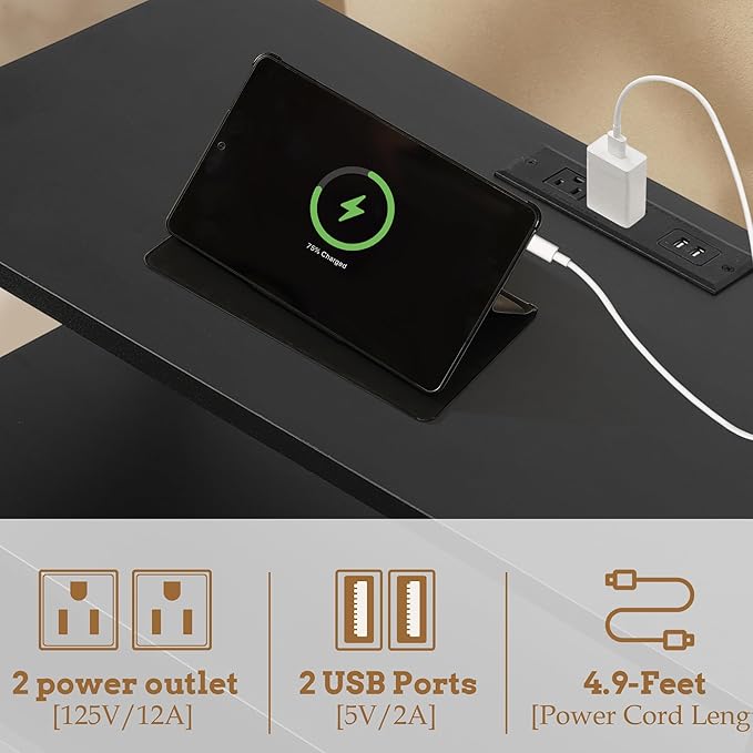 27 inch Wide Night Stand Set 2 with Charging Station, Bedside Table with Open Shelf, 2 Drawers Small Wood Dresser, Modern Wood Nightstand for Bedroom/Living Room (Black)