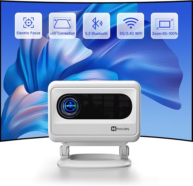 【Electric Focus & Native 1080P】VOPLLS 1080P Smart Projector with WiFi and Bluetooth, Auto Focus & Keystone Portable Outdoor Projector, VOPLLS 4K Support Home Movie Projector