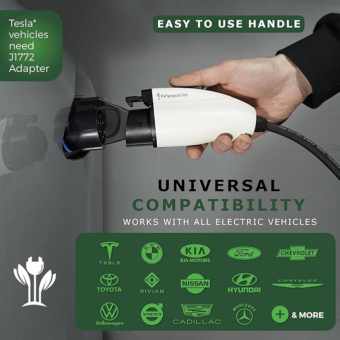 PRIMECOM Level 2 Electric Vehicle (EV) Charger (220V / 240Volt, 16Amp) Portable EVSE Smart Electric Car Charger, 30', 40', and 50 Feet Lengths (NEMA 10-30P, 40 Feet)