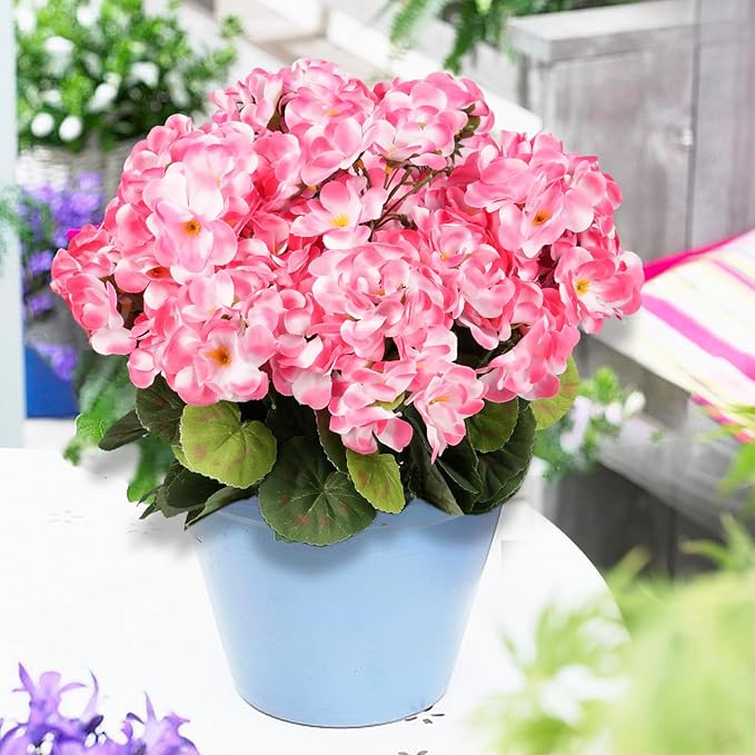 6 Bundles Artificial Flowers for Outdoors, Faux Geraniums Artificial Flowers Realistic, Faux Plants Outdoor UV Resistant for Garden Patio Porch Window Box Home Indoor Outdoor Decor (12, Pink)