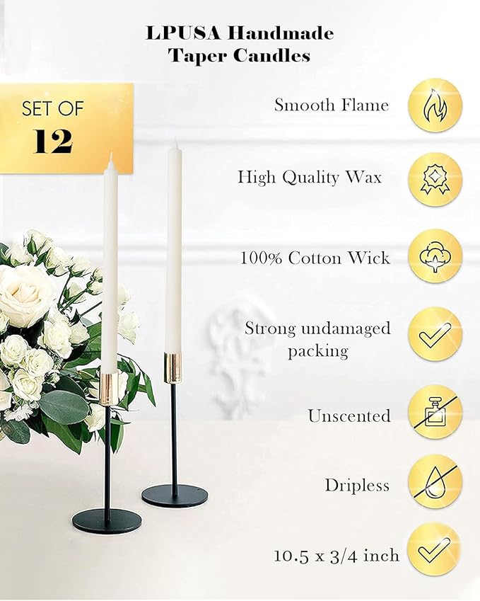 Colored Taper Candles 10.5 inch Unscented Driples Tall Tapered Candle for Candlesticks Sticks Wedding Advent Home Decor Dinner Christmas，Set of 12
