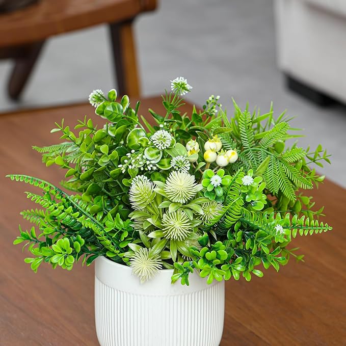 Fake Plants with Ceramic Pots, Artificial Plants Indoor, Faux Plant Flowers for Table Centerpiece Decorations Dining Room, Home Decor Living Room Bathroom Modern Farmhouse Decor