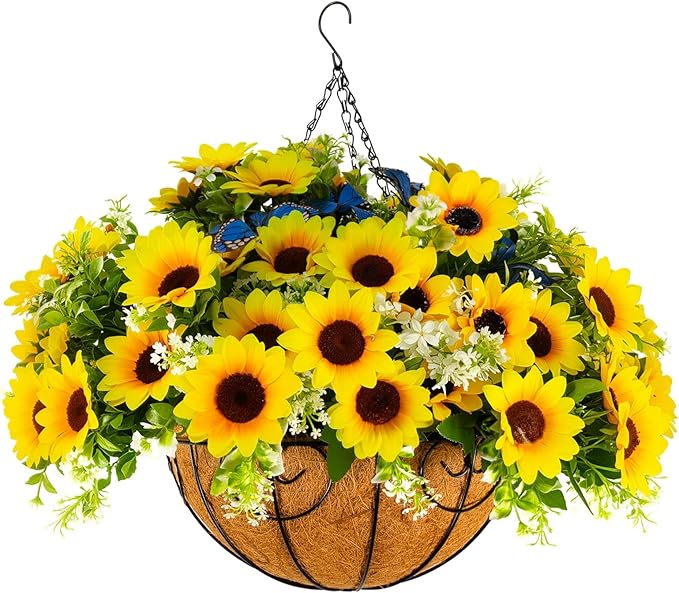 Artificial Fake Fall Sunflower Plants Flowers for Outdoor Outside Decoration,12 Bundles Faux Silk Sunflowers UV Resistant Look Real No Fade for Front Door Porch Patio Yard Balcony Autumn Decor