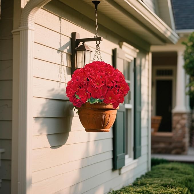 12 Bundles Geranium Christmas Artificial Flowers for Outdoors - UV Resistant Fake Flowers Outside for Planter Hanging Basket, Realistic Silk Faux Plants for Home Porch Garden Patio Décorations