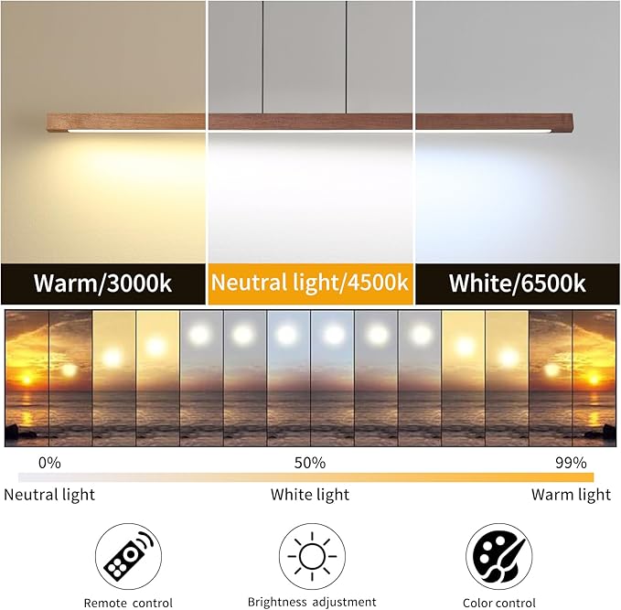 Linear Pendant Light, Modern Chandeliers for Dining Room, Dimmable Pool Table Island Lights for Kitchen, LED Ceiling Pendant Lamp for Dining Room Billiard Room, Adjustable Height,57in
