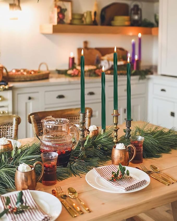 Tall Taper Candles Spiral Taper Candles Candlestick Unscented Christmas Party Gift Winter Holiday Dinner Table Decorations,12 inch,Set of 4,G,Drak Green