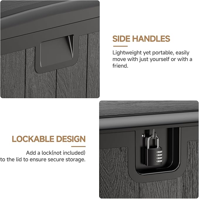 JEKO&JEKO 260 Gallon Outdoor Storage Box Set, 2-Pack 130 Gallon Plastic Deck Boxes with Lockable Lid for Patio, Garden Tools, Outdoor Cushions and Shoes, Black