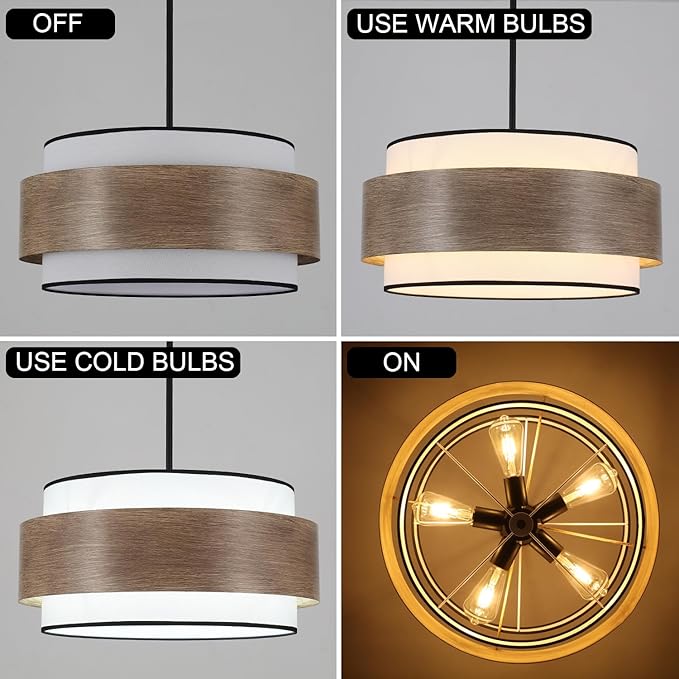 Luupyia 20 Inches Drum Chandelier with Metal and Fabric Shade, 5Lights Farmhouse Drum Pendant Light Large Rustic Chandelier, Height Adjustable Pendant Lighting for Ktichen Island Dining Room E26