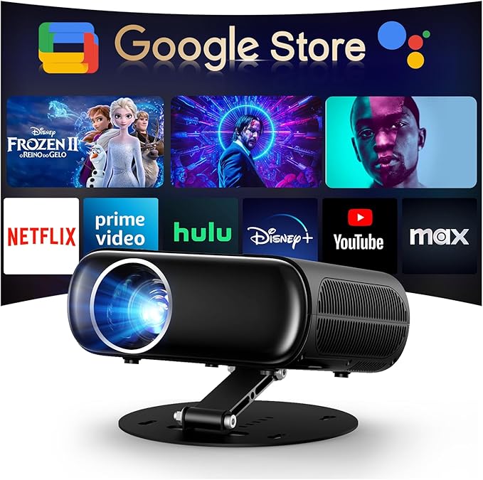 [Built-in Apps/GoogIe TV/1500ANSI] Smart Projector 4K Supported with WiFi and Bluetooth, GoogIe Voice, Zoom&Keystone, 180°Stand, HDR10, Goiaey C26 Portable Mini Projector for Movie/Home Theater Use