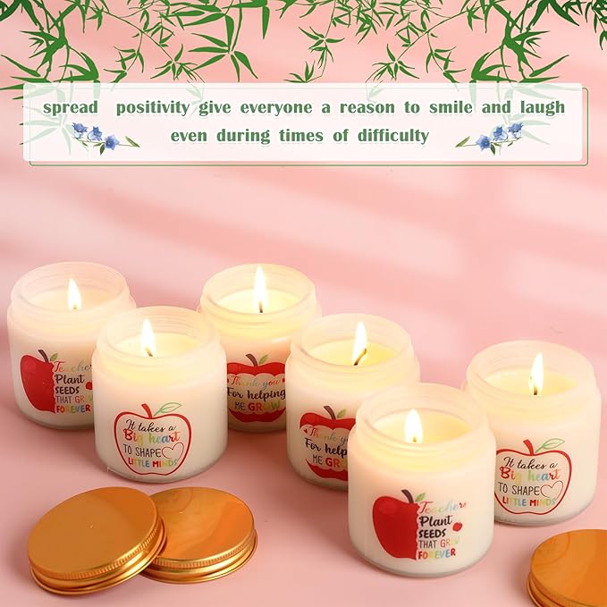 6 Pcs Christmas Teacher Appreciation Gift Candles, 3.5 oz Palm Wax Scented Jar Candles Thank You Teacher Graduation Gifts for Retirement End of The Year Graduation Xmas Gift, 6 Scents