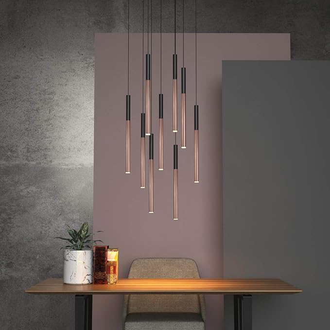 ALTAIR 9 Mini Pendant Lighting Black-Copper - LED Hanging Light Fixture for Kitchen Island, Bar, Foyer - Cluster Pendants - Dimmable, Adjustable Wire, Lamp Bulb Included