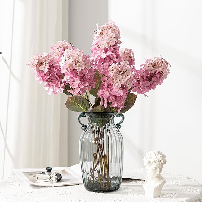 Fake Flowers Hydrangea Silk Flowers With Stems White Flowers Fake Flowers In Vase Hydrangea Artificial Flowers Winter Flowers Artificial For Decoration Vase Decor （ Pink ）24"8PCS Wthout Vase