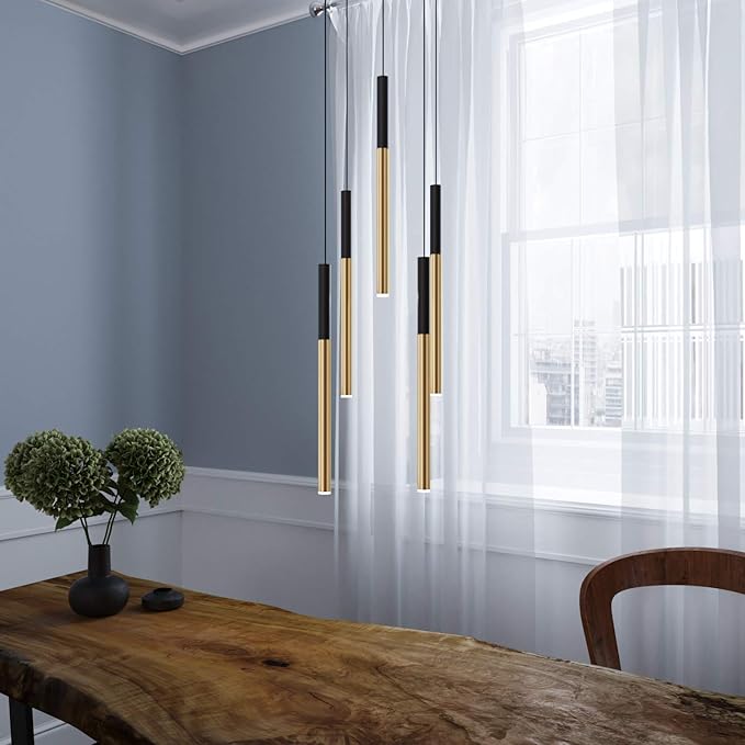 ALTAIR 5 Mini Pendant Lighting Black-Brass - LED Hanging Light Fixture for Kitchen Island, Bar, Foyer - Cluster Pendants - Dimmable, Adjustable Wire, Lamp Bulb Included