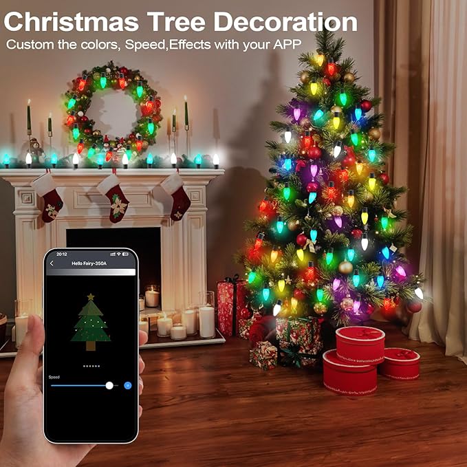 Gemce Smart C9 Christmas Outdoor Lights, 66FT 100 LEDs, APP Remote Controlled RGB String Lights, DIY Chasing Xmas Lights, Color Changing with Timer & Music Sync for Holiday Xmas Tree Decoration…
