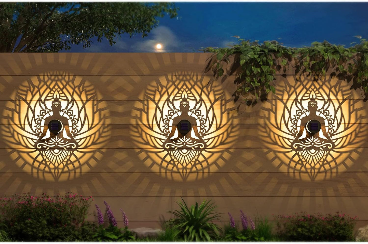 4 Pack Solar Fence Lights Metal Solar Powered Outdoor Wall Deck Step Lights Zen Theme Waterproof Fence Light for Garden Post Patio Backyard Yard Decor, Gardening Gifts for Women Mom Grandma