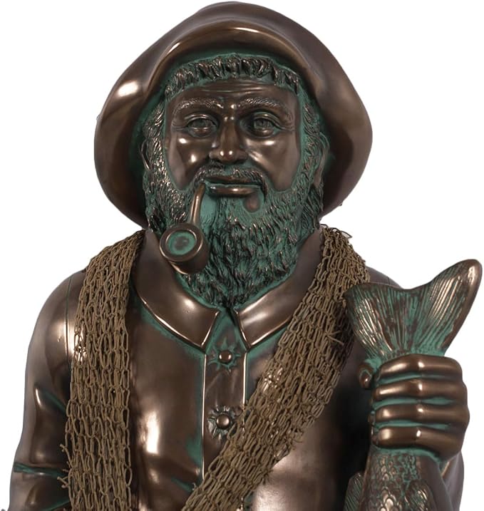 Nautical Tropical Salty Fisherman Wall Hanging Sculpture (Verde Bronze)