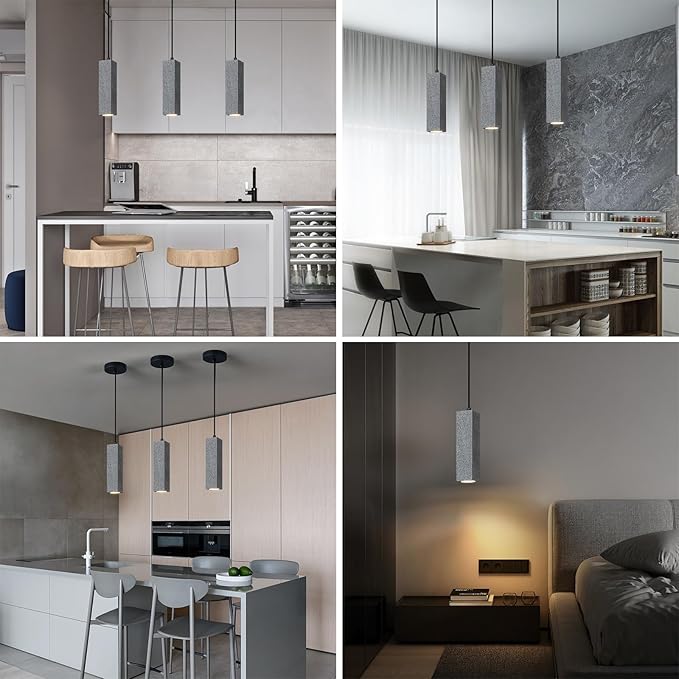 Modern Black Square LED Concrete Pendant Light Kitchen Islandceiling Light Fixture Pendant Lighting for Dining Room Coffee Club Resturant Bar Living Room(2-Pack)