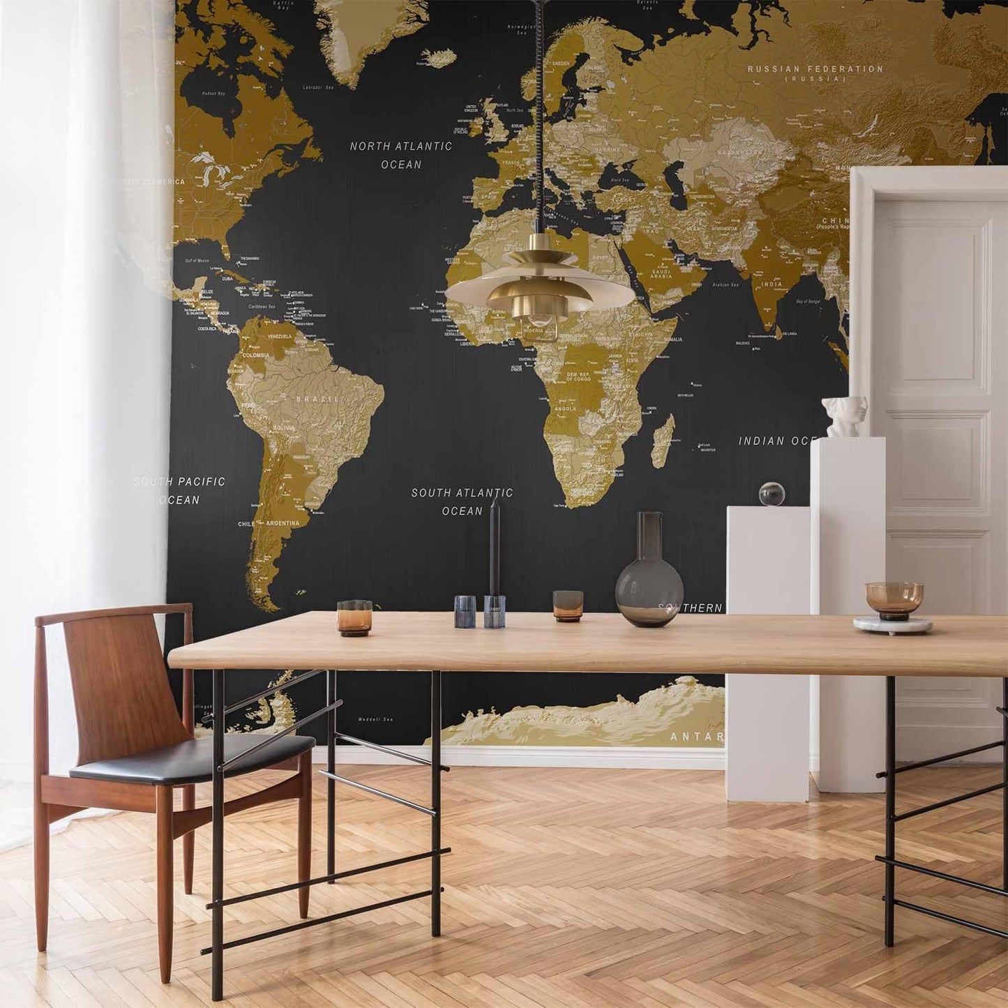 artgeist Premium Wall Mural World Map 157x110 in - XXL Non-Woven Wallpaper Fleece Wall Decor Photo Print Picture Image Design Home Map of The World k-A-0092-a-a