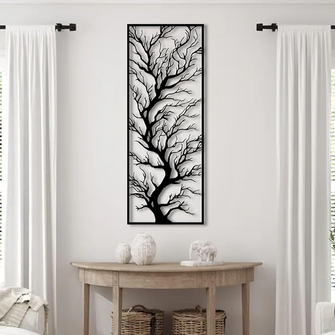 ENJOYOO Metal Wall Art Tree, Metal Tree Branch Wall Deco for Living Room, Garden, Outdoor (Black, 41×16in/105×40cm, metal wall art)