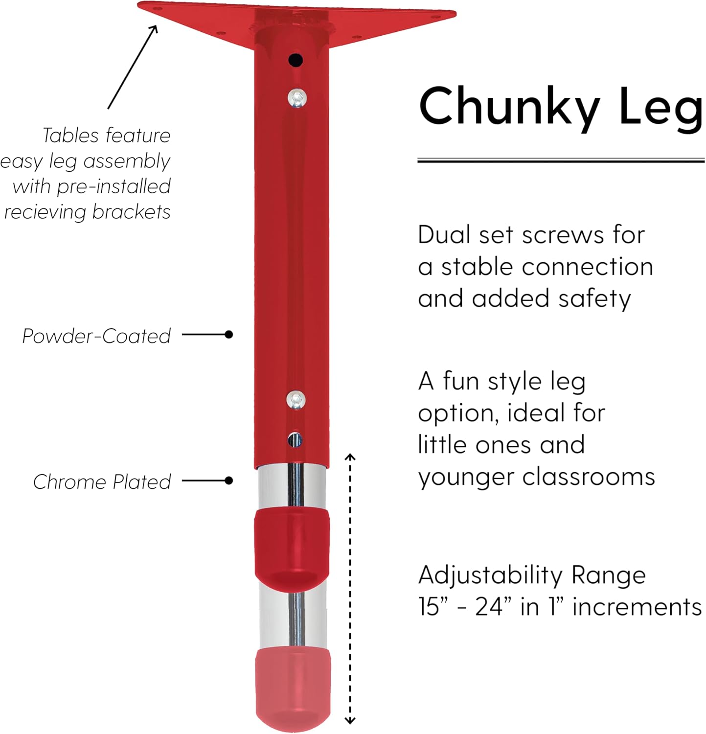 FDP Rectangle Activity School and Classroom Kids Table (24 x 36 inch), Chunky Toddler Leg, Adjustable Height 15-24 inches - Gray Top and Red Edge