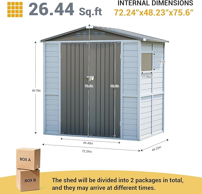 4x6FT Wood & Metal Outdoor Storage Shed, Tool Shed with Sloping Roof and Lockable Door, Shed for Backyard Garden Patio Lawn
