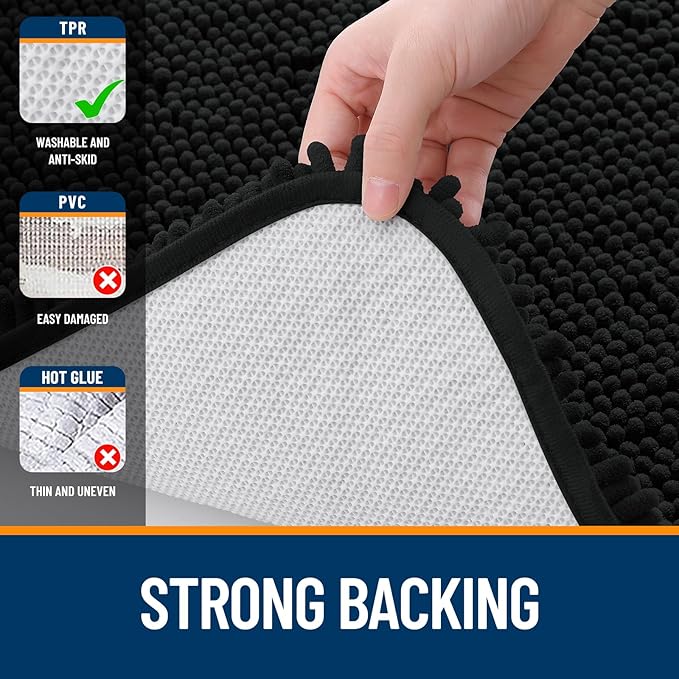 OLANLY Bathroom Rugs 36x24, Extra Soft Absorbent Chenille Bath Rugs, Rubber Backing Quick Dry, Machine Washable Bath Mats for Bathroom Floor, Tub and Shower, Home Decor Accessories, Black