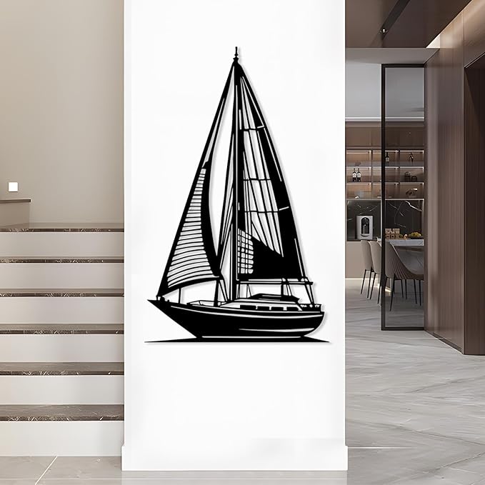 Sailboat Metal Wall Art, Sailboat Wall Decor, Boat Wall Decor, Beach Wall Art, Coastal Wall Decor, Nautical Wall Decor, Ocean Wall Art, Coastal Metal Wall Art, Beach Wall Decor for Bedroom (Silver, 30x48in|76x121cm)