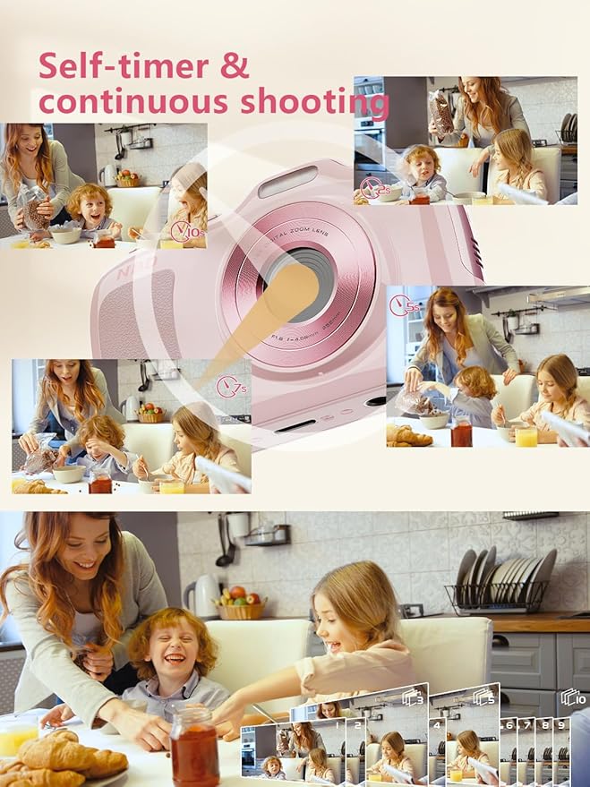 True 64MP Digital Camera 4K - 16X Zoom Autofocus, with Beauty & Macro Mode, 32GB TF Card, Compact Portable Vlogging Cameras for Photography Beginners Teens Adults (Pink)