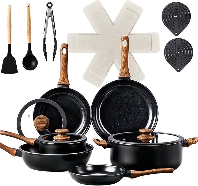 Bonnlo 20 PCS Non-Stick Cookware Set, Cast Aluminum Pots and Pans Set, Induction RV Kitchen Cook Set, Dishwasher Safe, PFAS PFOA & PFOS Free, for Home