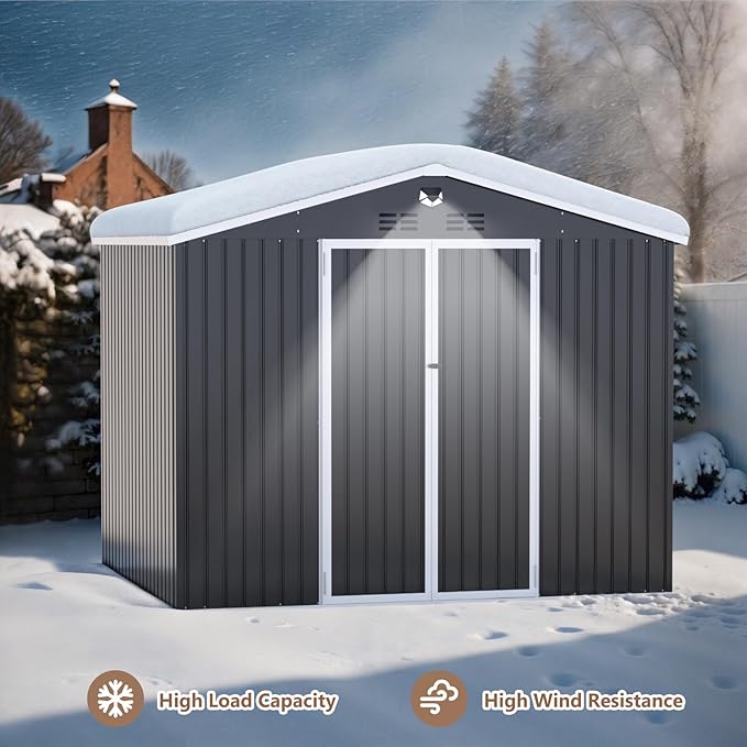 10x8 FT Outdoor Storage Shed, Metal Sheds & Outdoor Storage, Waterproof Sheds with Lockable Doors for Backyard (Black, No Window)