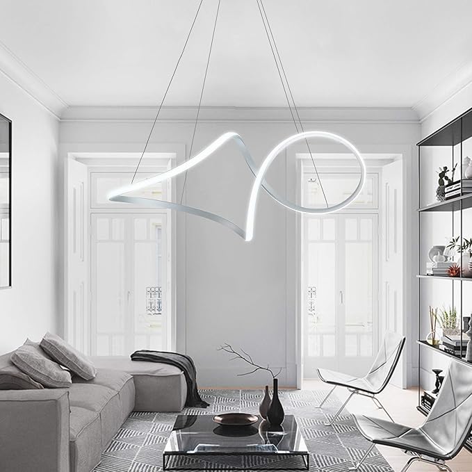 Contemporary Chandelie, LED Pendant Light with Irregular Rings, Not Dimmable 6000K Cool Light, Adjustable Pendant Light for Living Room, Dinning Room, Bed Room, Kitchen, Restaura