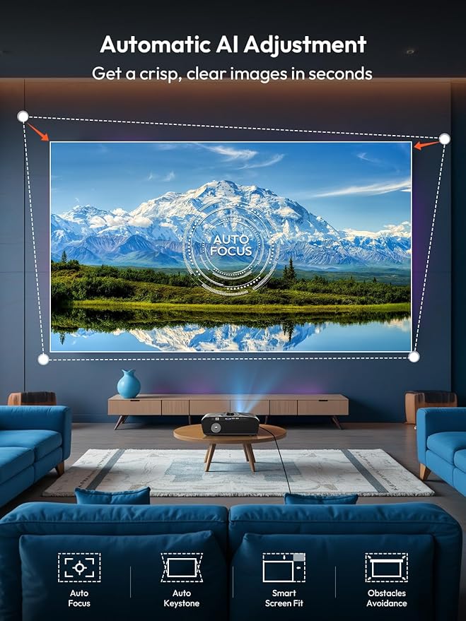 Smart Daylight Projector 2300 ANSI Lumen with WIFI6 Android TV & Auto Focus, 4K Support Home Theater Proyector Indoor Outdoor Movie Gaming Karaoke, Bluetooth 5.2 DSP Speaker Ceiling HDMI/USB/Phone/PC