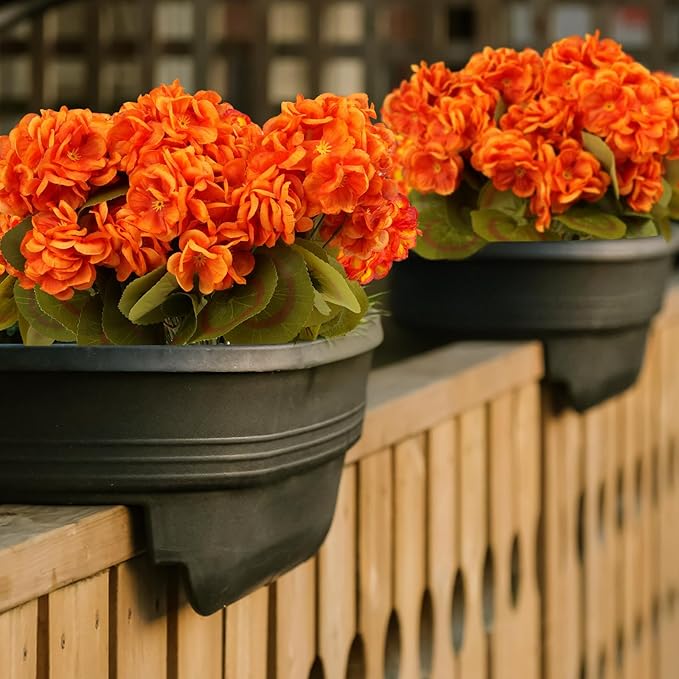 6 Bundles Silk Geraniums Artificial Flowers for Outdoors, UV Resistant Faux Plants Realistic for Garden Patio Porch Window Box Home Indoor Outdoor Decor (6, Orange-red)