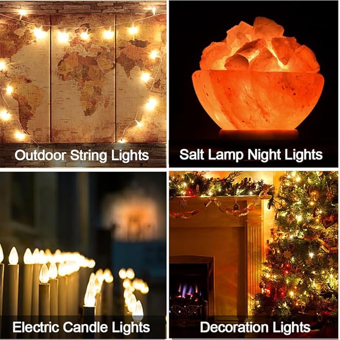 NETEHA 15 Pack C7 Clear Led Replacement Christmas Light Bulb, C7 E12 Base 120V Waterproof Led Bulbs for Christmas Outdoor String Lights, Halloween Decoration Bulb