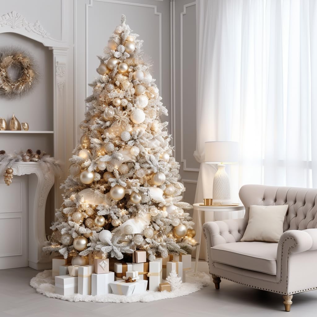 AISENO 30 White Faux Fur Christmas Tree Skirt, Luxury Plush Tree Base Cover for Holiday Party and Home Christmas Decor