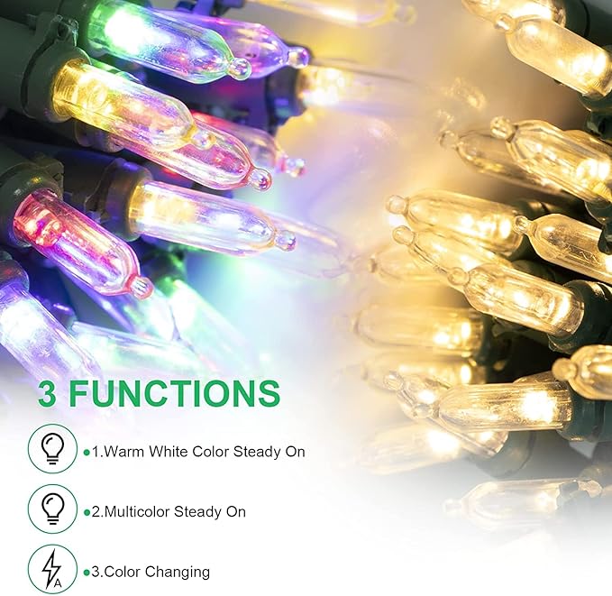 New One 6 Pack Color Changing Christmas Lights, 51.75 Feet 200 Count Vintage Multicolor Christmas Lights, Indoor Outdoor Christmas Tree Lights with 200L LED M5 Light for Patio, Party Decor, Green Wire