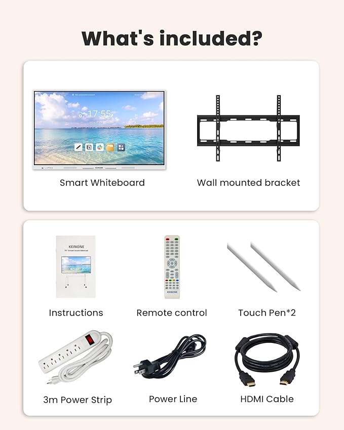 Interactive Smart Board for Classroom, 8+128 GB Electronic Digital Whiteboard Built-in Android OS & Open App Ecosystem - 4K Touchscreen Smartboard for Home Office School Studio Display
