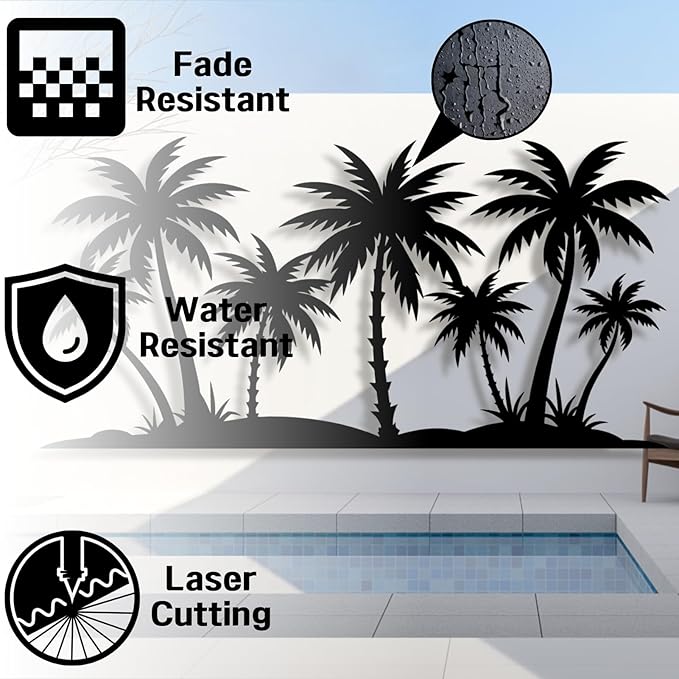 Metal Palm Tree Wall Decor,Metal Palm Tree,Palm Tree Metal Wall Art,Tropical Metal Wall Art,Beach Wall Decor,Coastal Metal Wall Art,Palm Tree Metal Wall Decor (style 2,black,19"L x 9"W / 47 x 23cm)