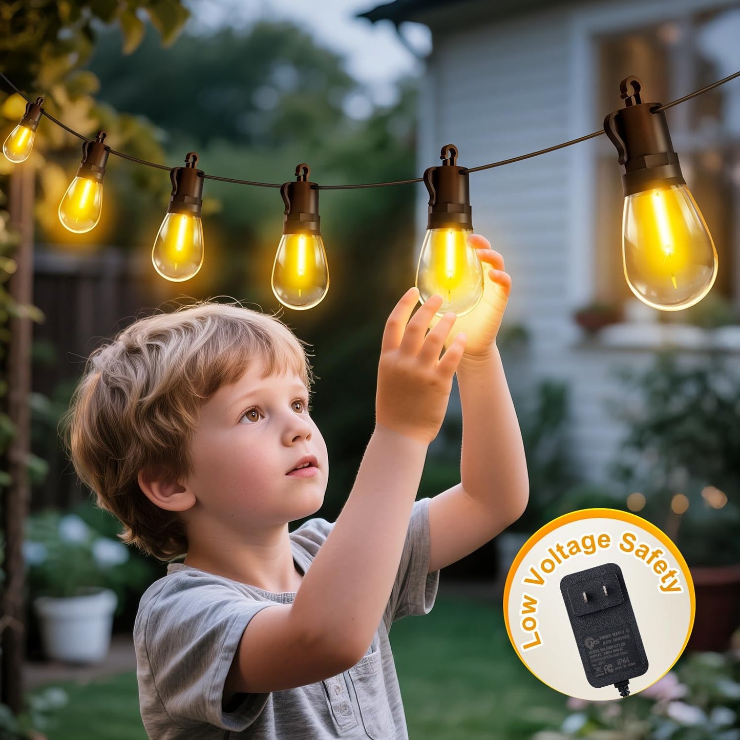 Outdoor String Lights Patio LED Light Outside - 45M 43+2 S14 LED Dimmable 150ft Porch Lighting IP65 Waterproof
